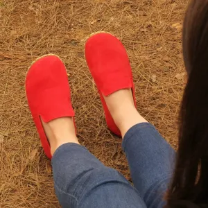 Handmade Leather Barefoot Shoes for Women - Nubuck Red