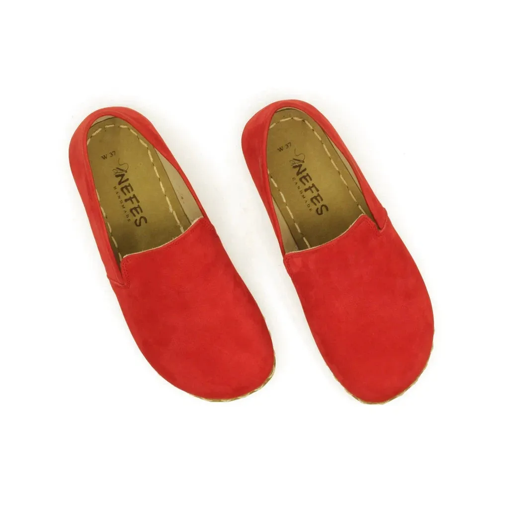 Handmade Leather Barefoot Shoes for Women - Nubuck Red