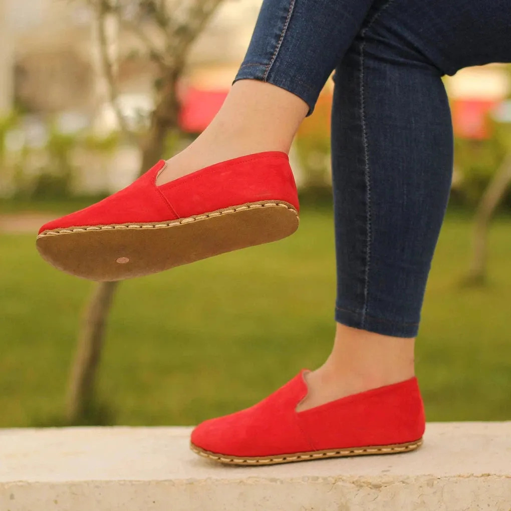 Handmade Leather Barefoot Shoes for Women - Nubuck Red