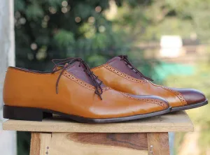 Handmade Tan Brown Stylish Leather Shoes For Men's