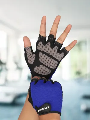 HEAD Pro Fitness Gloves for Men & Women- Gym, Pull Ups, Cross Training | Half Gloves for Gym Workout | Wrist Protection Gym Hand Gloves Anti-Slip & Breathable | Gym Accessories for Women (Black-Blue)