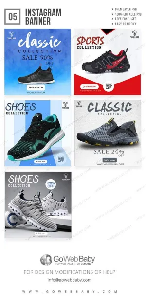 Instagram ad banners - Classic sport shoes for website marketing