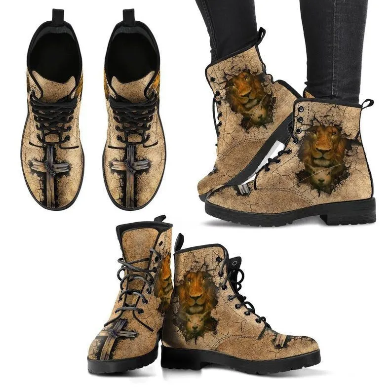 Jesus Lion And Lamb Leather Boots - Christian Shoes For Men And Women