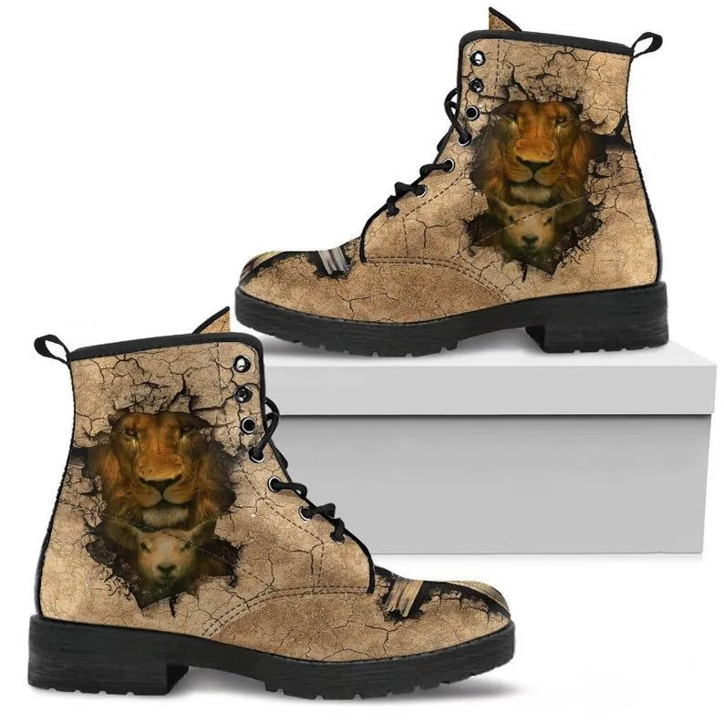 Jesus Lion And Lamb Leather Boots - Christian Shoes For Men And Women