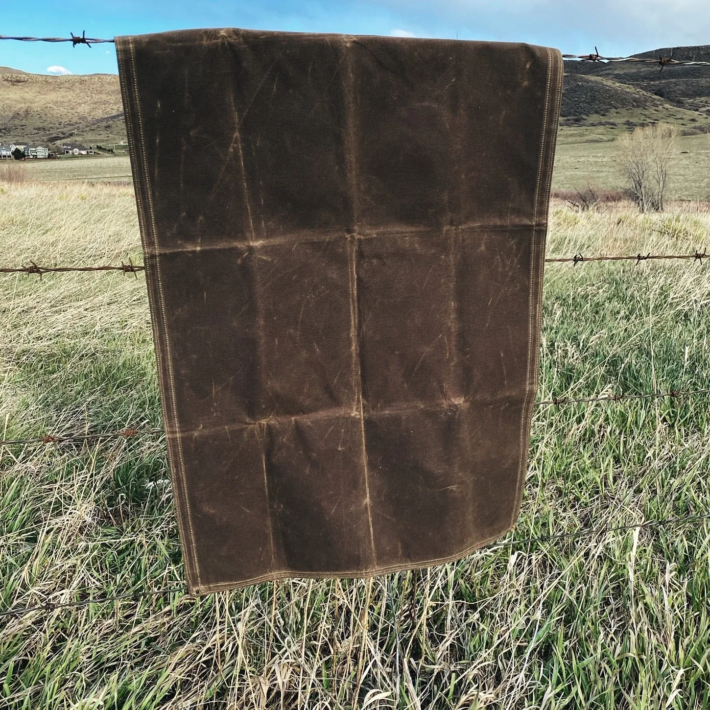 Large Waxed Canvas and Happy Camper Scene Cotton Lined Bushcraft Ground Cloth