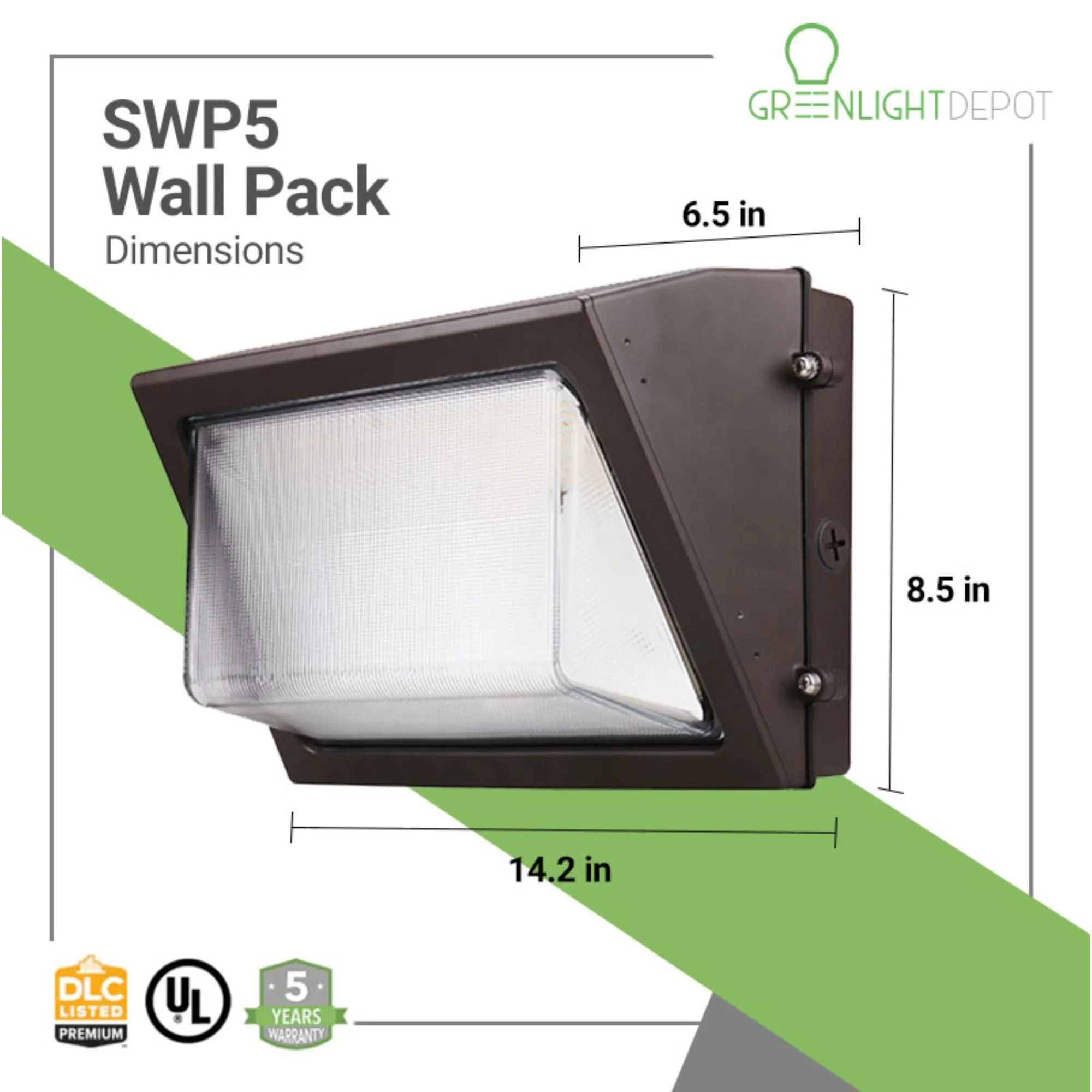 LED Wall Pack Light - 40W - 5,530 Lumens - Photocell Included - SWP5 - Glass Lens - Forward Throw - DLC 5.1 Listed