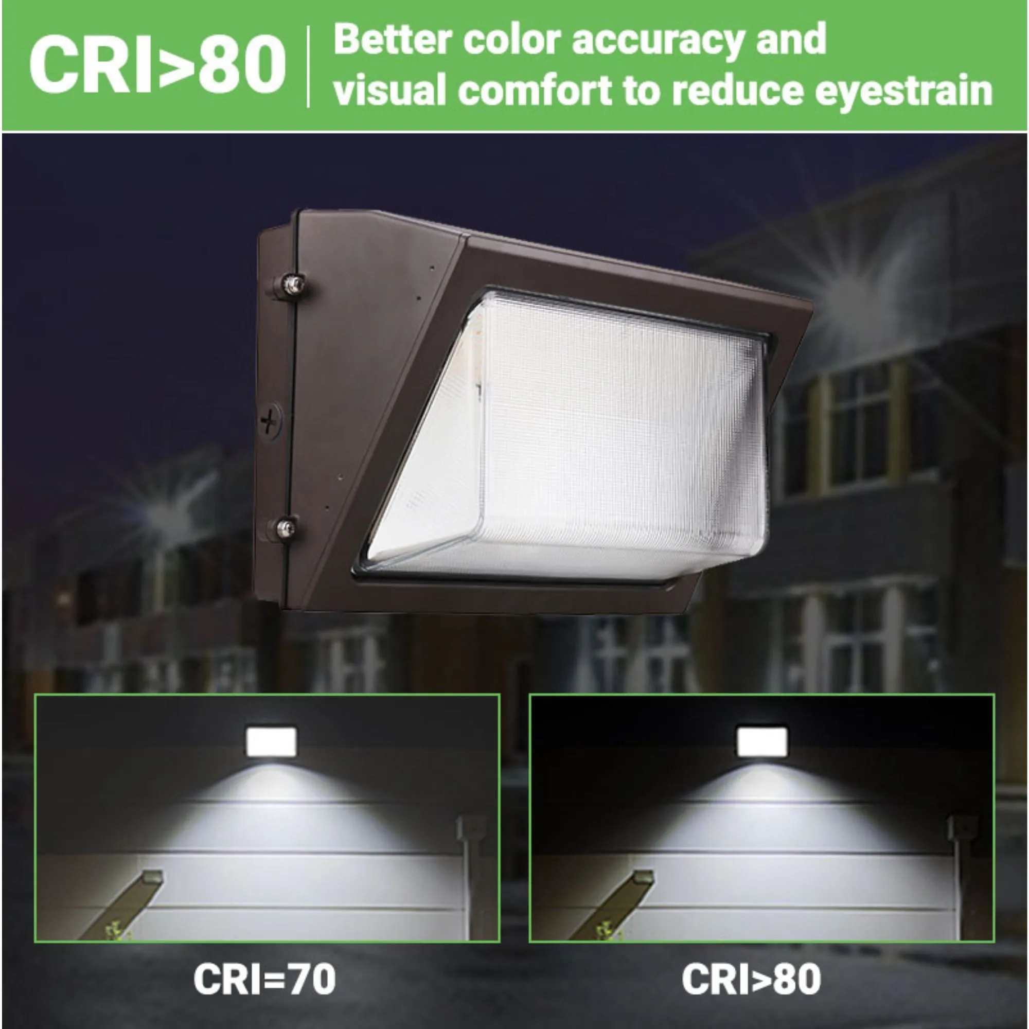 LED Wall Pack Light - 40W - 5,530 Lumens - Photocell Included - SWP5 - Glass Lens - Forward Throw - DLC 5.1 Listed