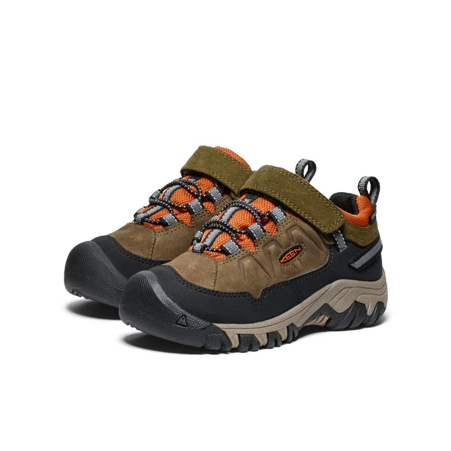 Little Kid's Keen Targhee IV Waterproof Hiking Shoe Color: Dark Olive/Gold Flame