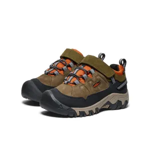 Little Kid's Keen Targhee IV Waterproof Hiking Shoe Color: Dark Olive/Gold Flame