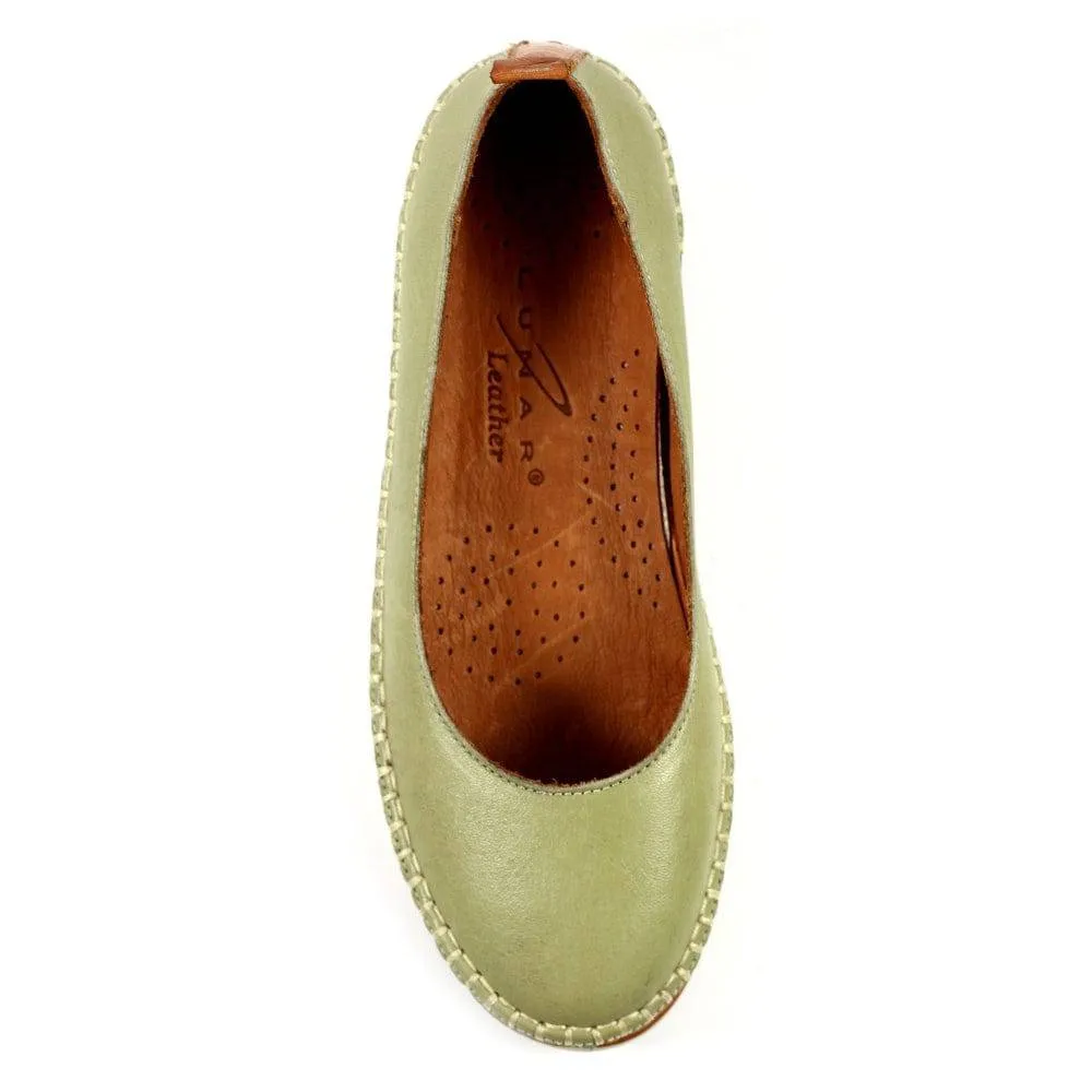 Lunar FLB102 Dove Ladies Khaki Leather Slip On Shoes