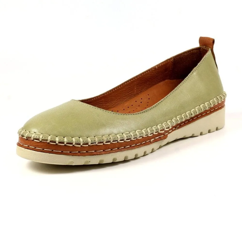 Lunar FLB102 Dove Ladies Khaki Leather Slip On Shoes