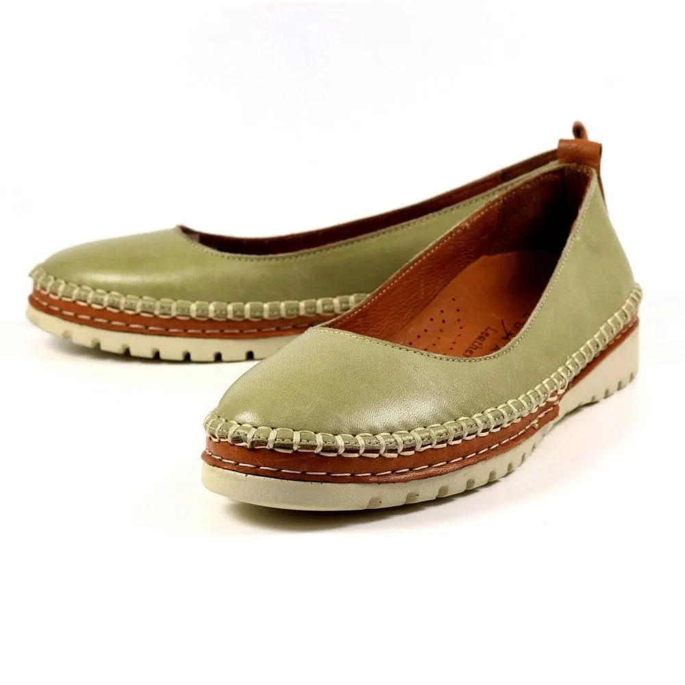 Lunar FLB102 Dove Ladies Khaki Leather Slip On Shoes