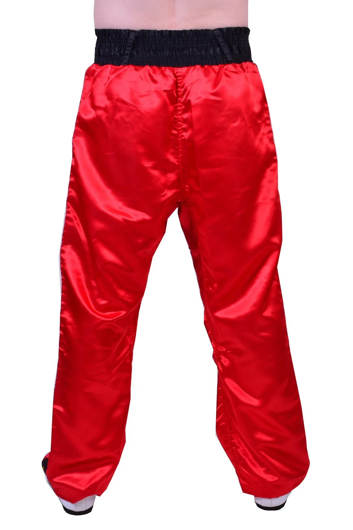 MAR-087A | Red & Black Kickboxing Trousers w/ Embroidered Writing