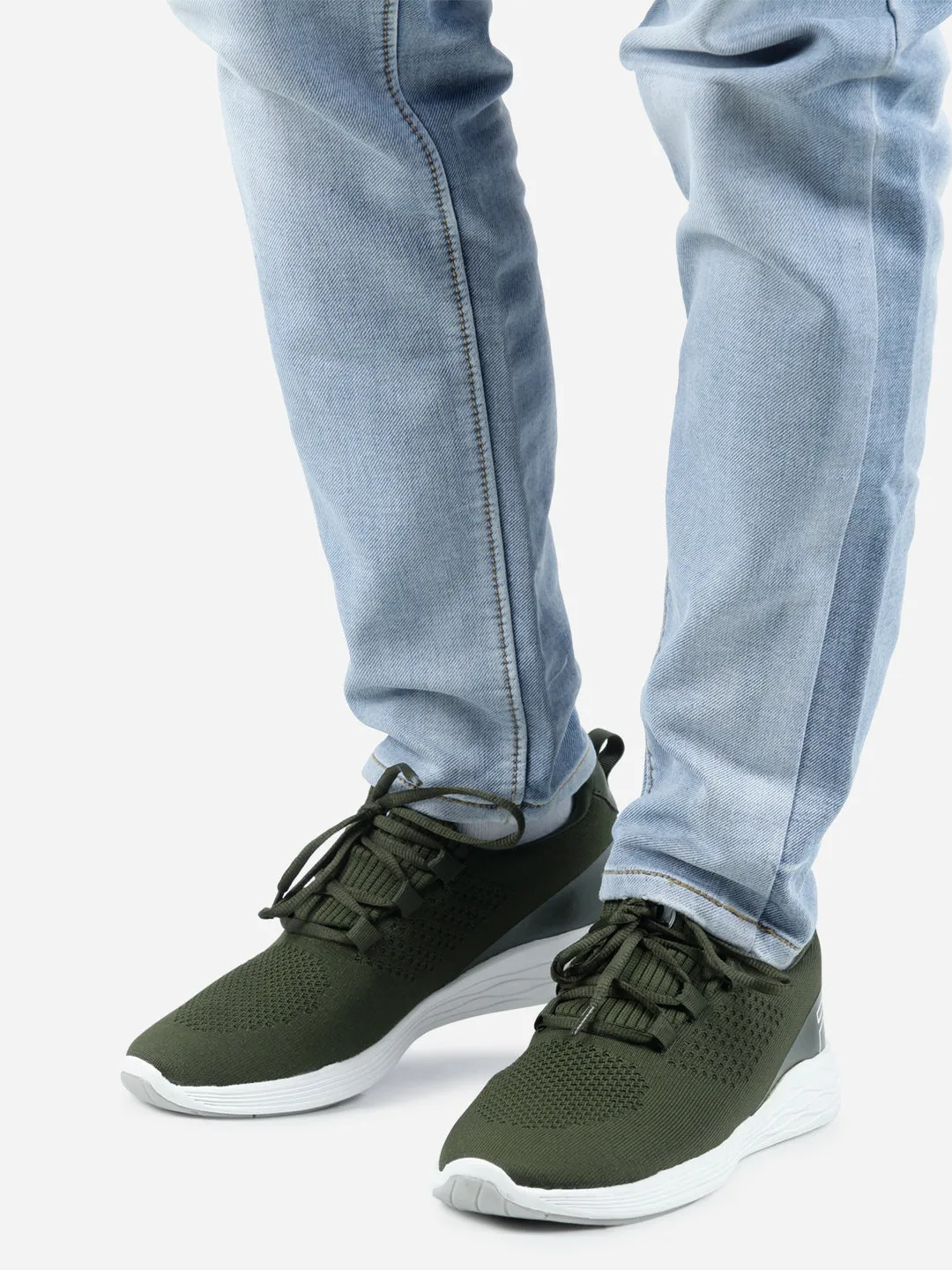 Men's Olive Knitted Lace Up Sneaker (ID7512)