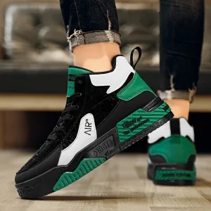 Men's Trendy High Top Platform Shoes, Non Slip Lace Up Skate Shoes, All Seasons Outdoor Walking Traveling Comfy