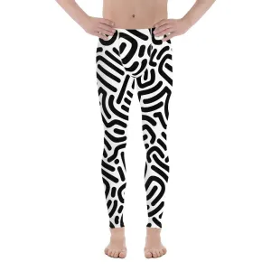 Men's White Leggings with Black Geometric Design