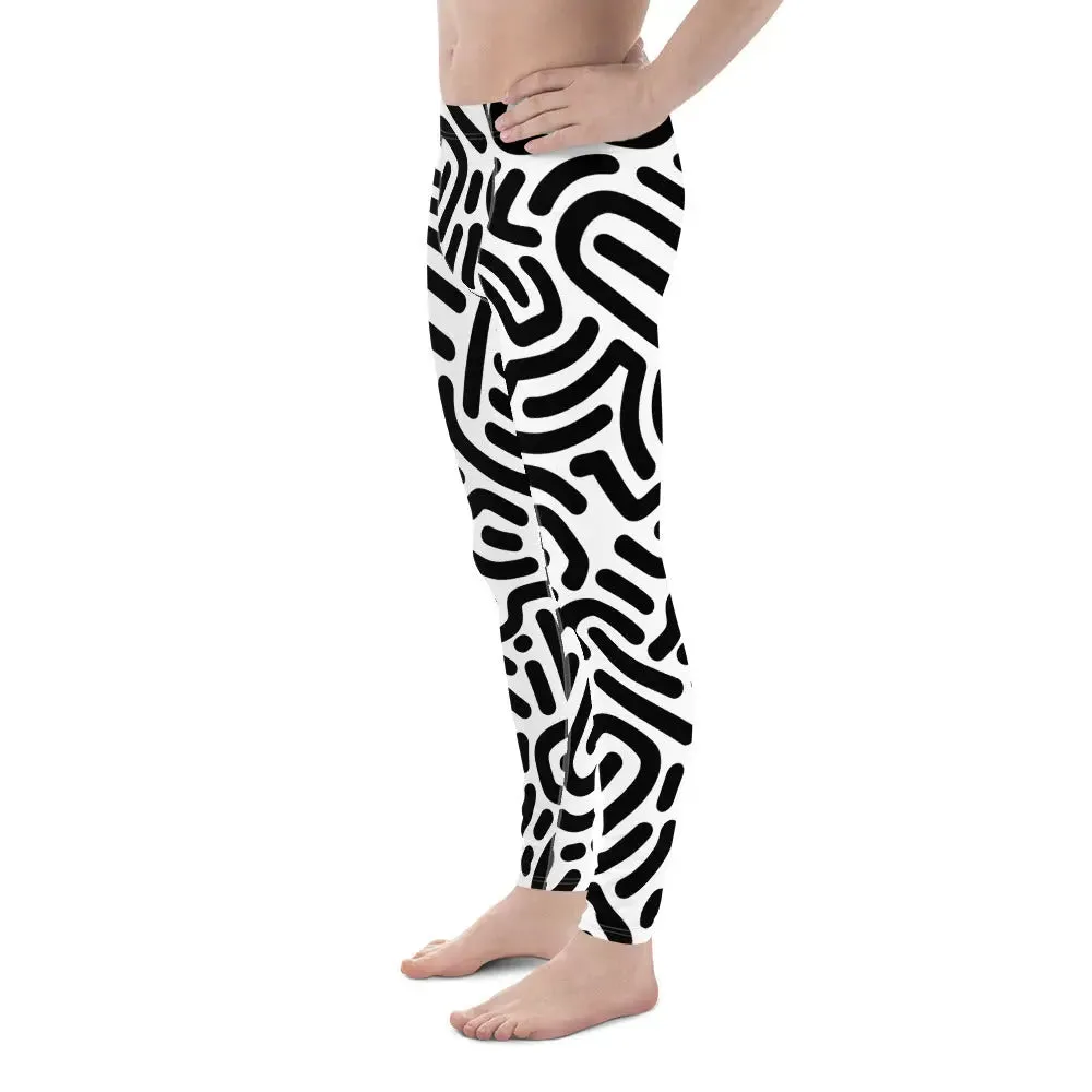 Men's White Leggings with Black Geometric Design