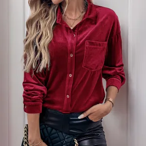 METAVERSMALL foreign trade lapel shirt New autumn and winter new 2025  long-sleeved velvet cardigan women's top