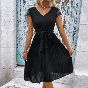 METAVERSMALL foreign trade New summer new 2025  women's clothing lace splicing solid color pleated dress