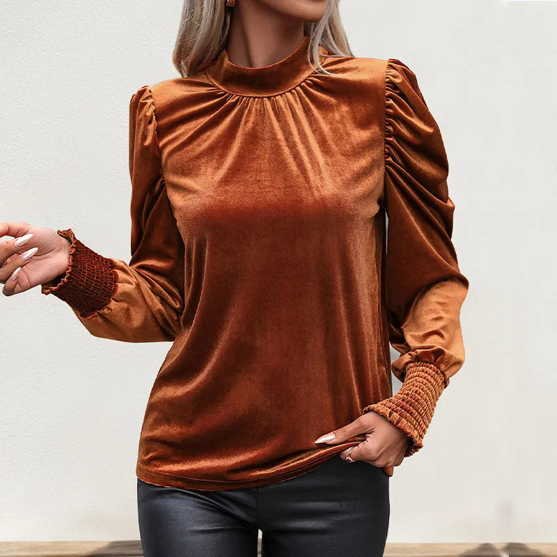 METAVERSMALL New  foreign trade women's clothing autumn fashion design sense pullover top middle collar lace-up pleated women's shirt