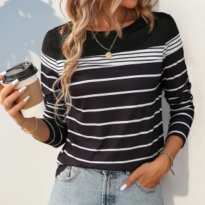 METAVERSMALL New Hot Trade New New 2025 Autumn Women's  Casual Striped Long Sleeve T-Shirt Women