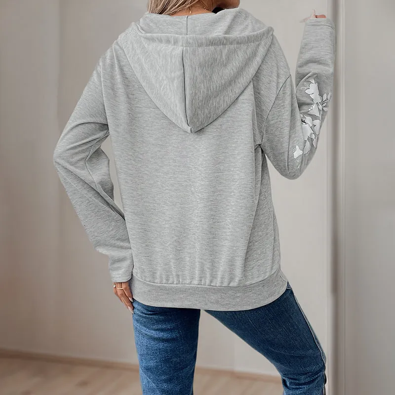 METAVERSMALL women's clothing new solid-color hooded sweater  2025 printed long-sleeved thin pullover women's sweater