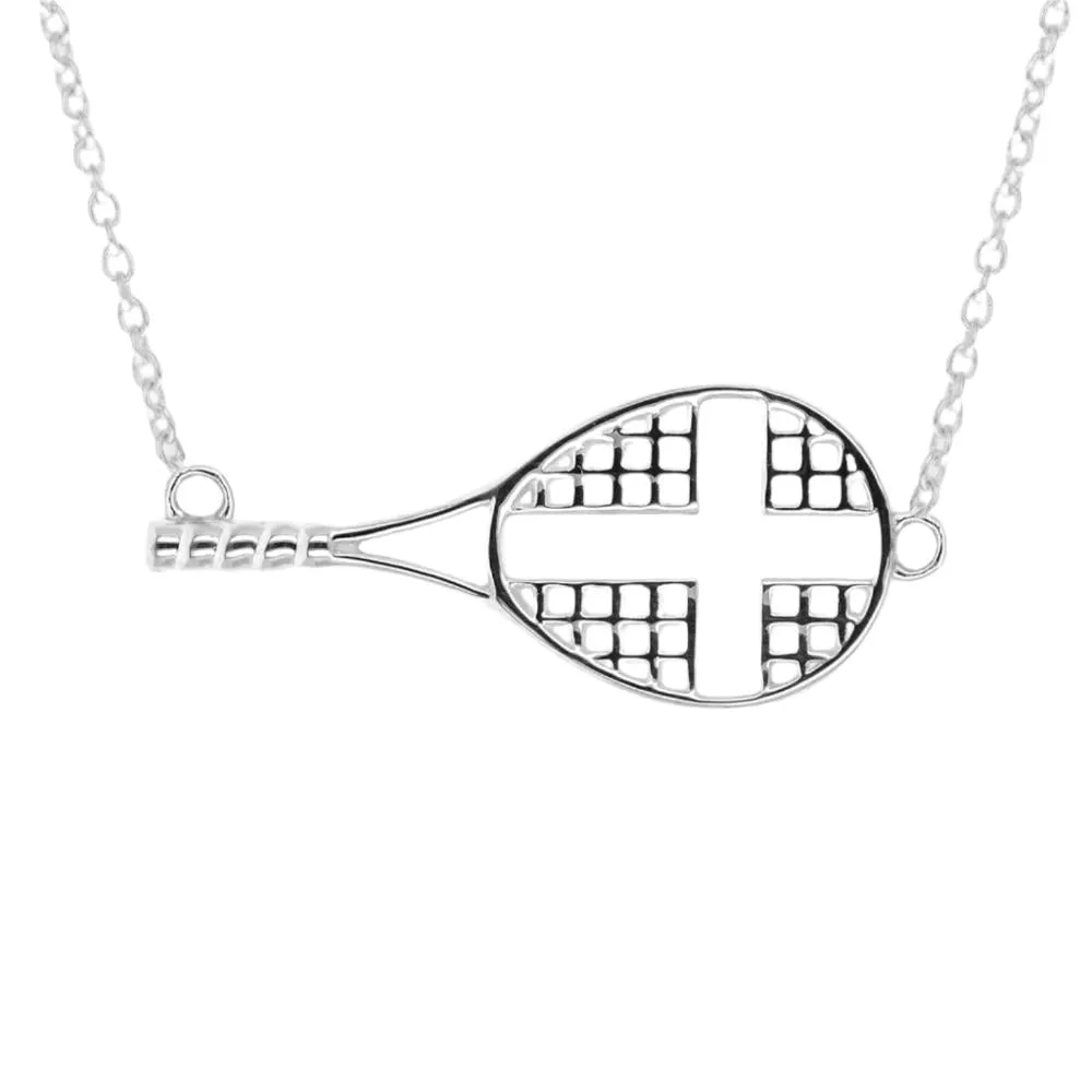 Mini Sideways Tennis Cross Necklace | Sterling