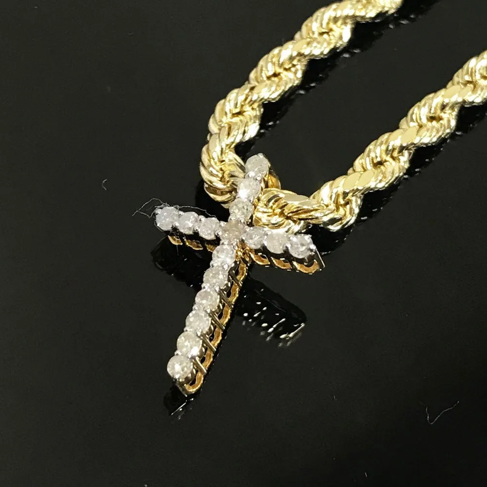 Nano Sized Tennis Cross Diamond Pendant .25cttw 10K Yellow Gold