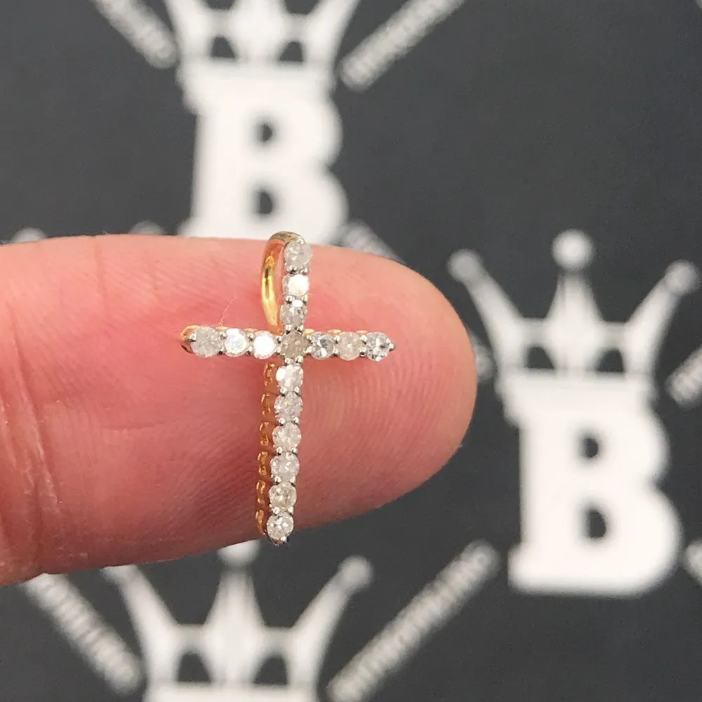 Nano Sized Tennis Cross Diamond Pendant .25cttw 10K Yellow Gold