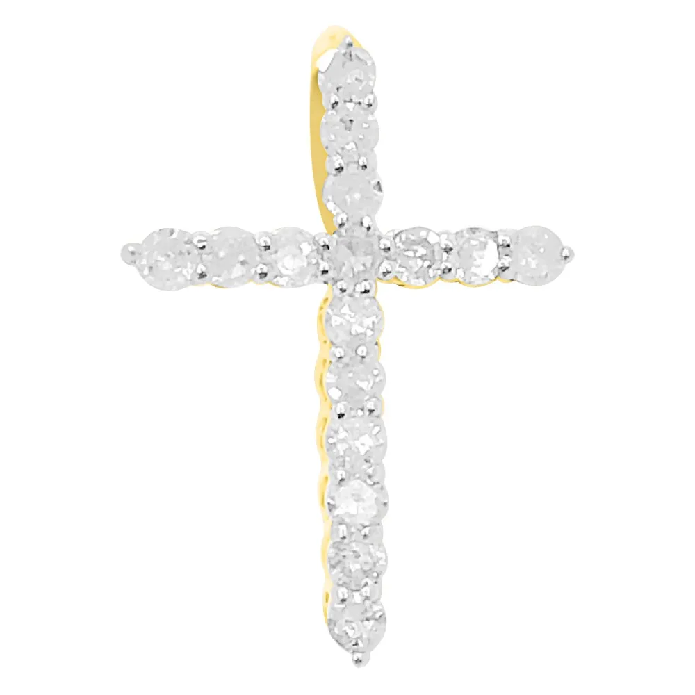 Nano Sized Tennis Cross Diamond Pendant .25cttw 10K Yellow Gold