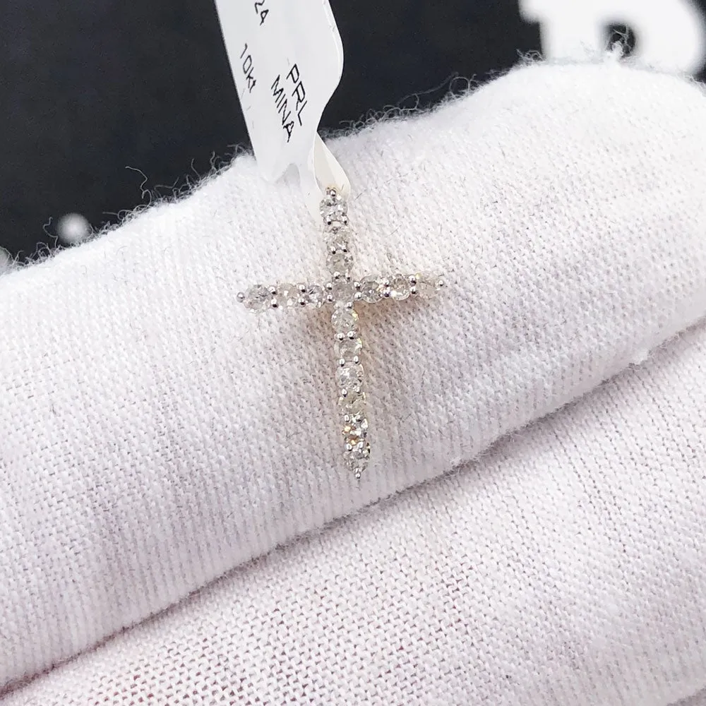 Nano Sized Tennis Cross Diamond Pendant .25cttw 10K Yellow Gold