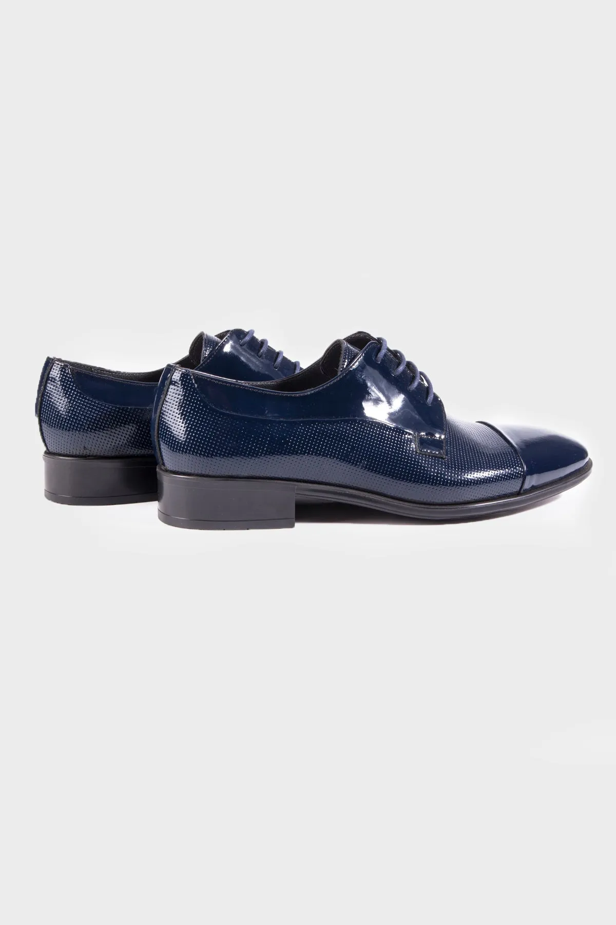 Navy Patent Leather Lace-Up Oxford Tuxedo Shoes