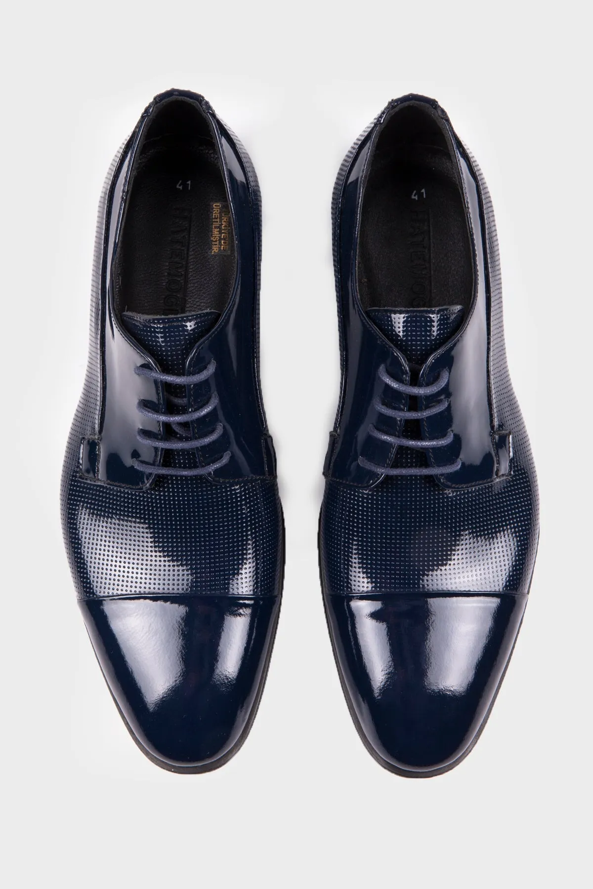 Navy Patent Leather Lace-Up Oxford Tuxedo Shoes