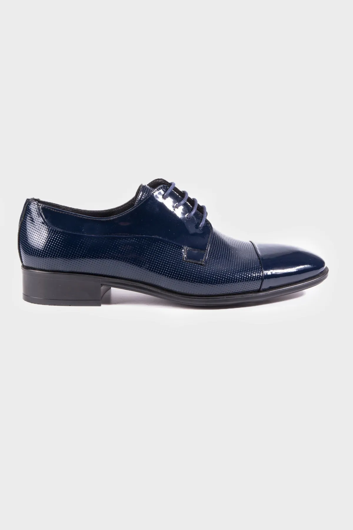 Navy Patent Leather Lace-Up Oxford Tuxedo Shoes