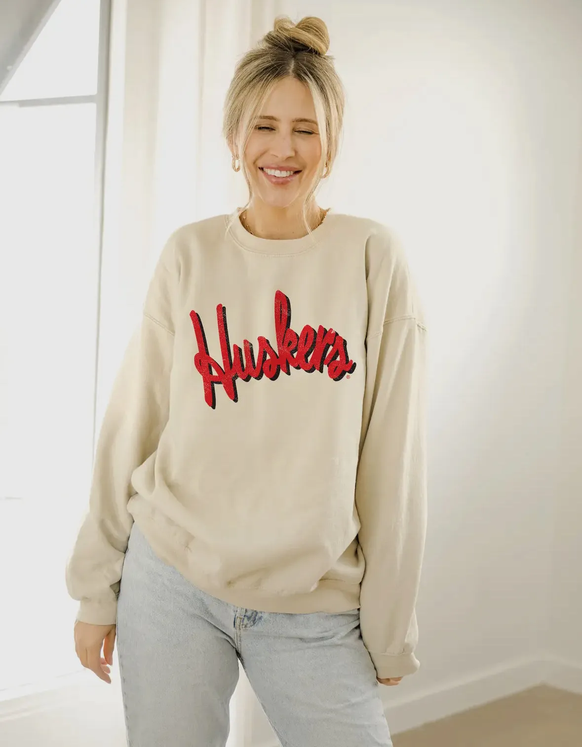 Nebraska Huskers Sand Barbie Thrifted Sweatshirt