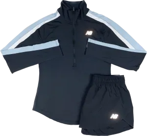 New Balance Women’s Accelerate Half Zip Shorts Set - Black / Baby Blue