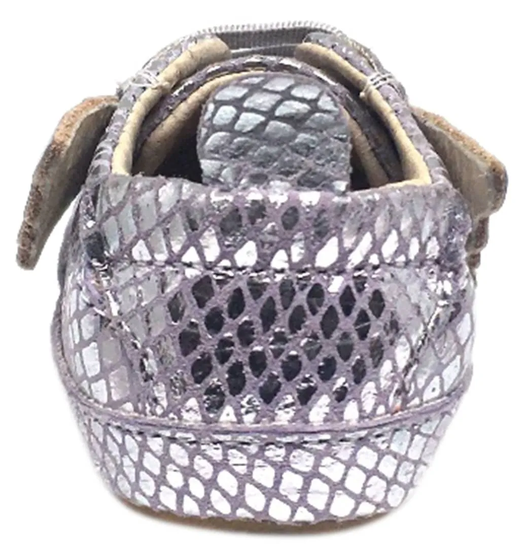 Old Soles Girl's Silver Snake Winged Leather Bambini Wings Elastic Lace Slip On Crib Walker Baby Shoe