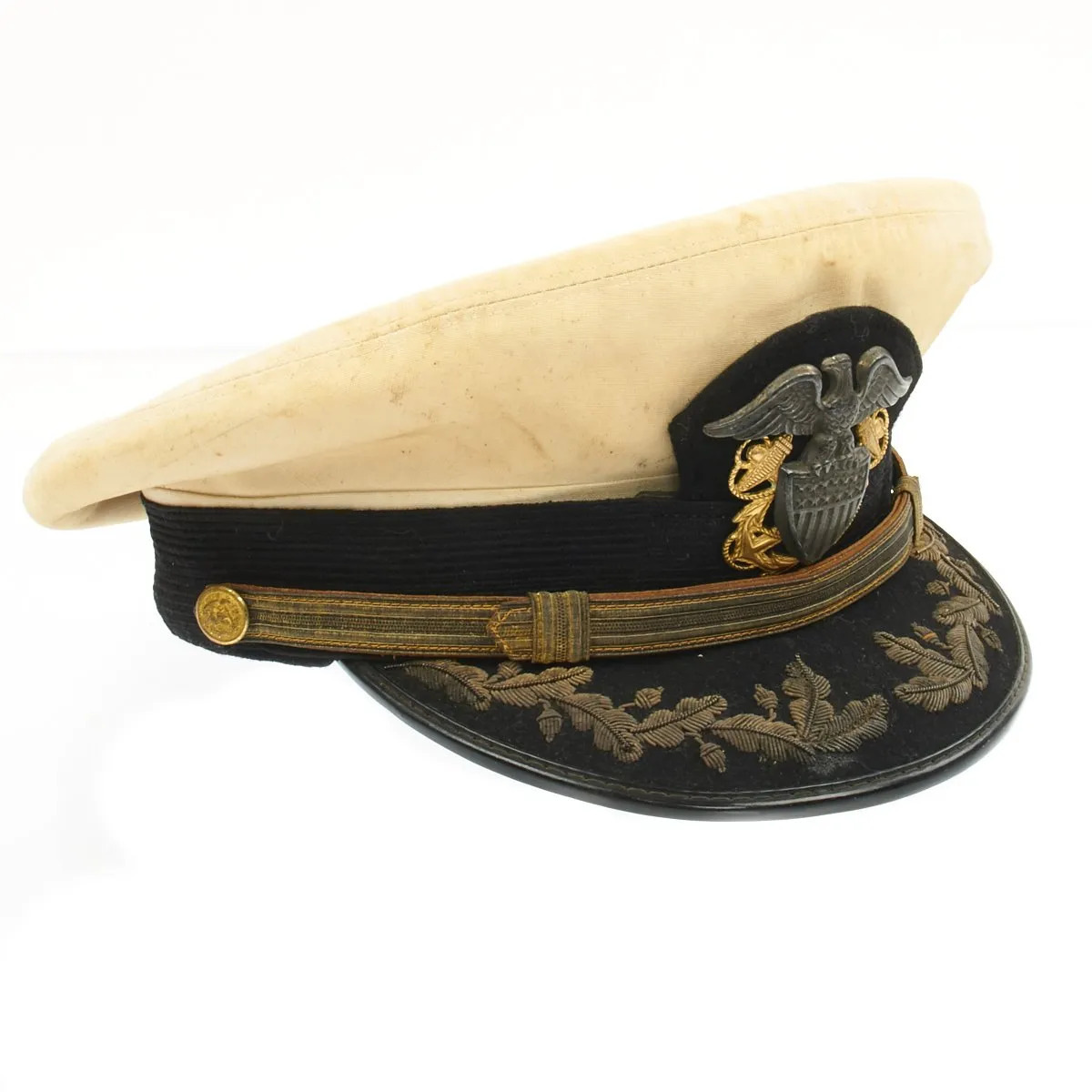 Original U.S. WWII Navy Vice Admiral George R. Henderson White Peaked Visor Cap