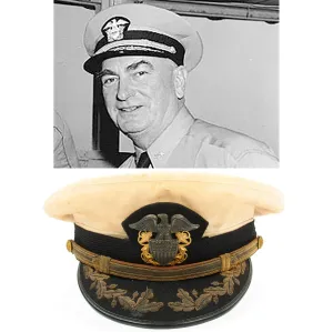 Original U.S. WWII Navy Vice Admiral George R. Henderson White Peaked Visor Cap