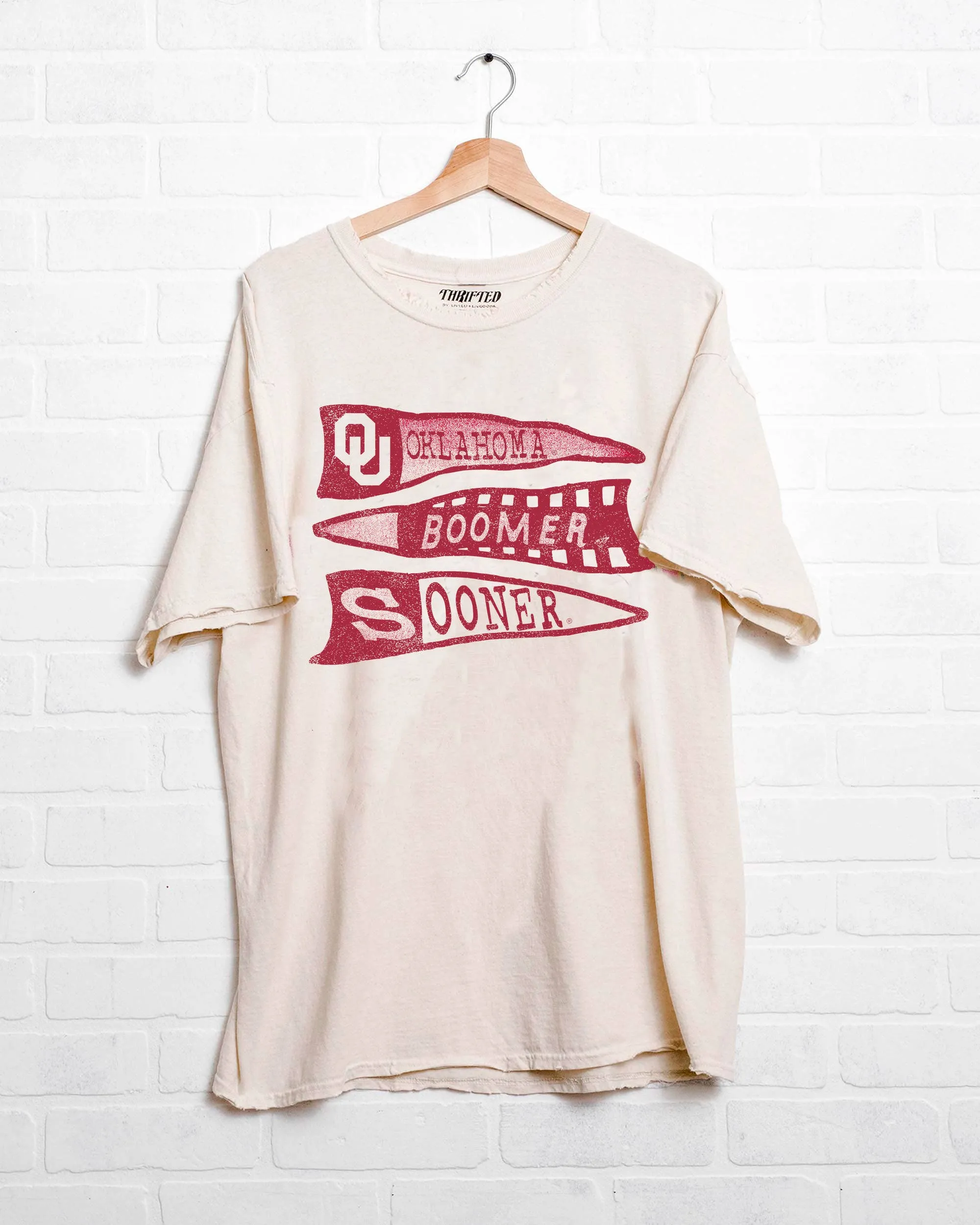 OU Oklahoma Sooners Pennant Off White Thrifted Tee