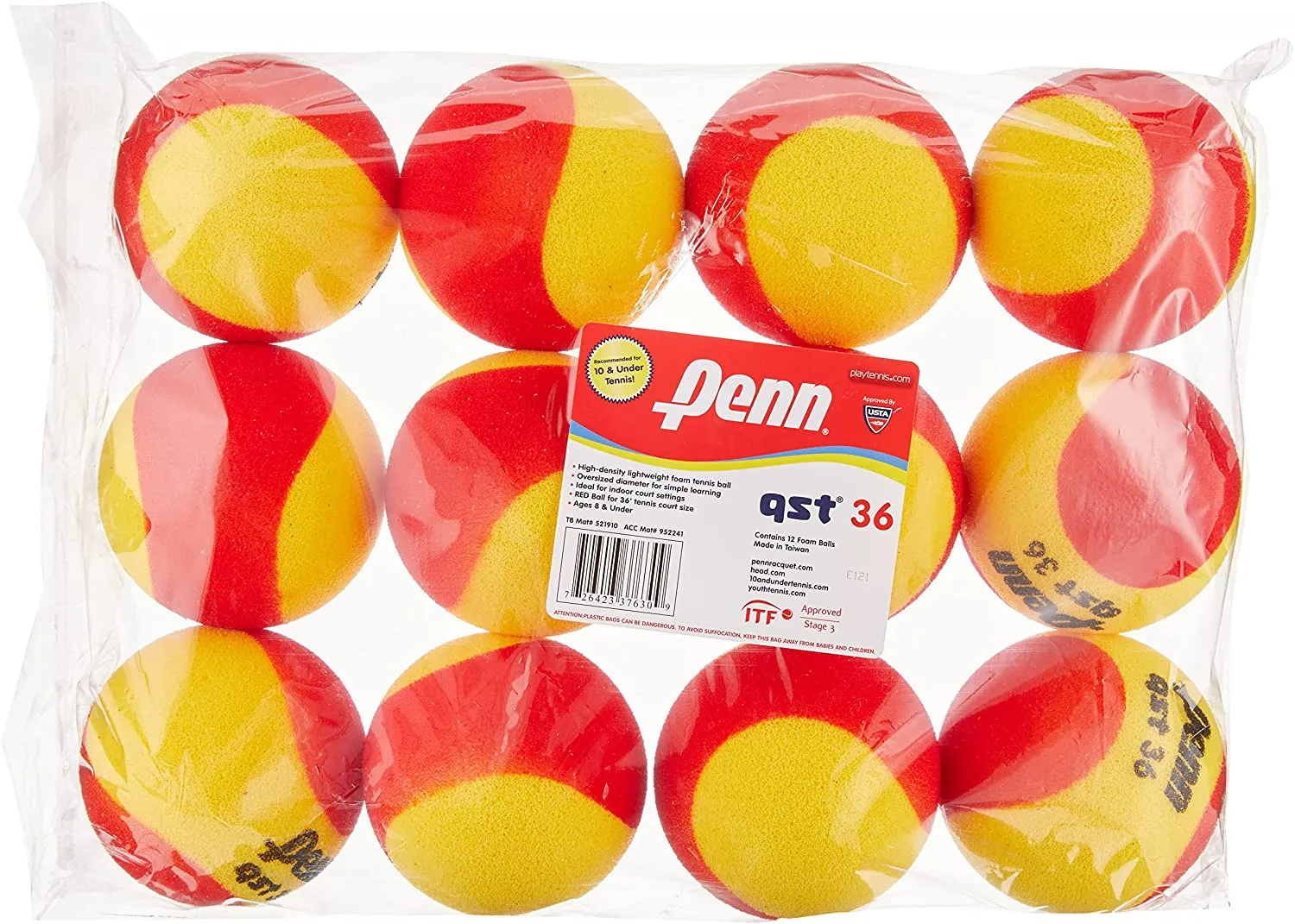 Penn Quick Start Tennis Balls 36' Red Foam (12-Pack)