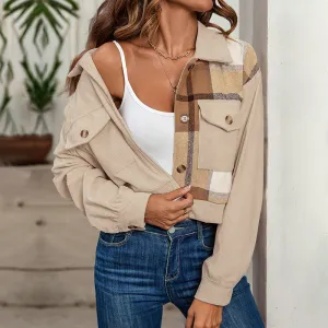 PEOPLETERRITORY   casual fashion women's clothing corduroy short top jacket autumn and winter contrasting splicing jacket