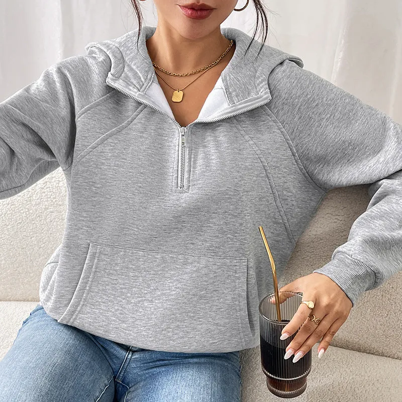 PEOPLETERRITORY   long-sleeved casual hoodie autumn and winter new velvet thickened solid color pullover sweater top