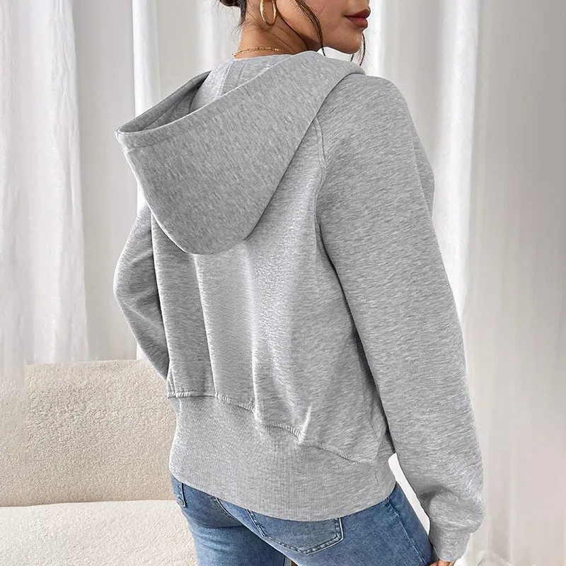 PEOPLETERRITORY   long-sleeved casual hoodie autumn and winter new velvet thickened solid color pullover sweater top