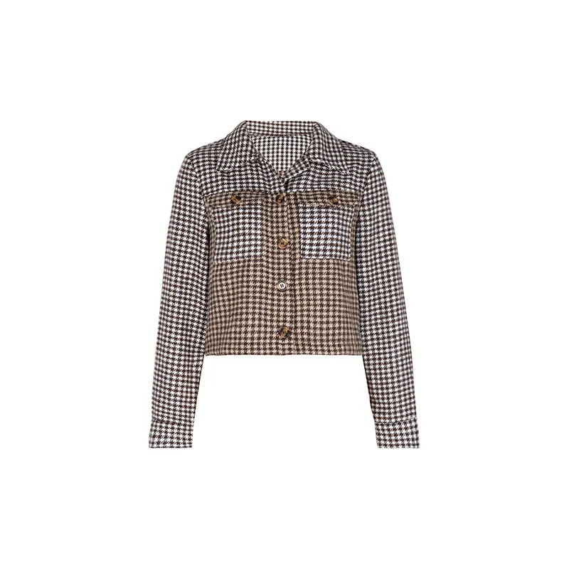 PEOPLETERRITORY New autumn new plaid jacket  short lapel top splicing plaid jacket