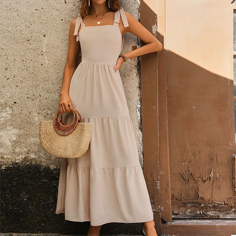 PEOPLETERRITORY New Hot Trade Elegant Long Dress New Summer New   Women's Clothing Backless Solid Color Suspender Dress