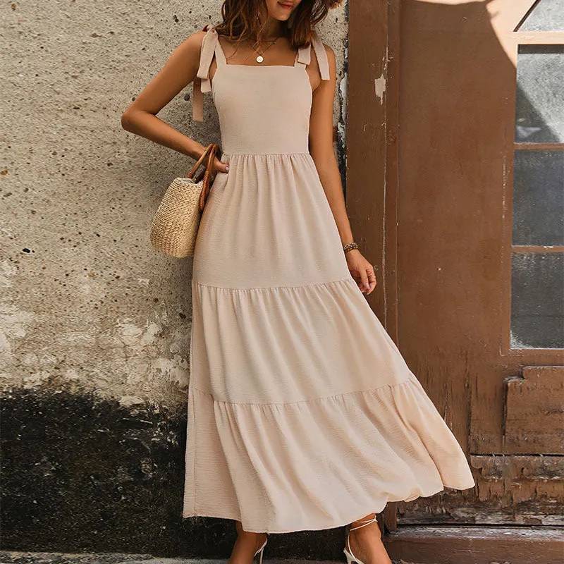 PEOPLETERRITORY New Hot Trade Elegant Long Dress New Summer New   Women's Clothing Backless Solid Color Suspender Dress