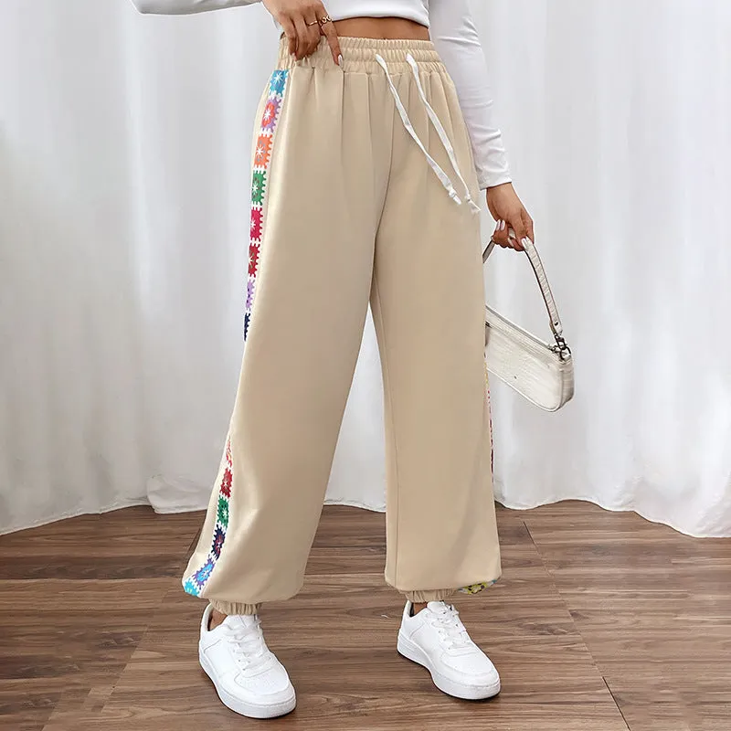 PEOPLETERRITORY New Hot Trade Pants New New  Autumn Women's Clothing  Loose Color Strip Splicing Sweatpants