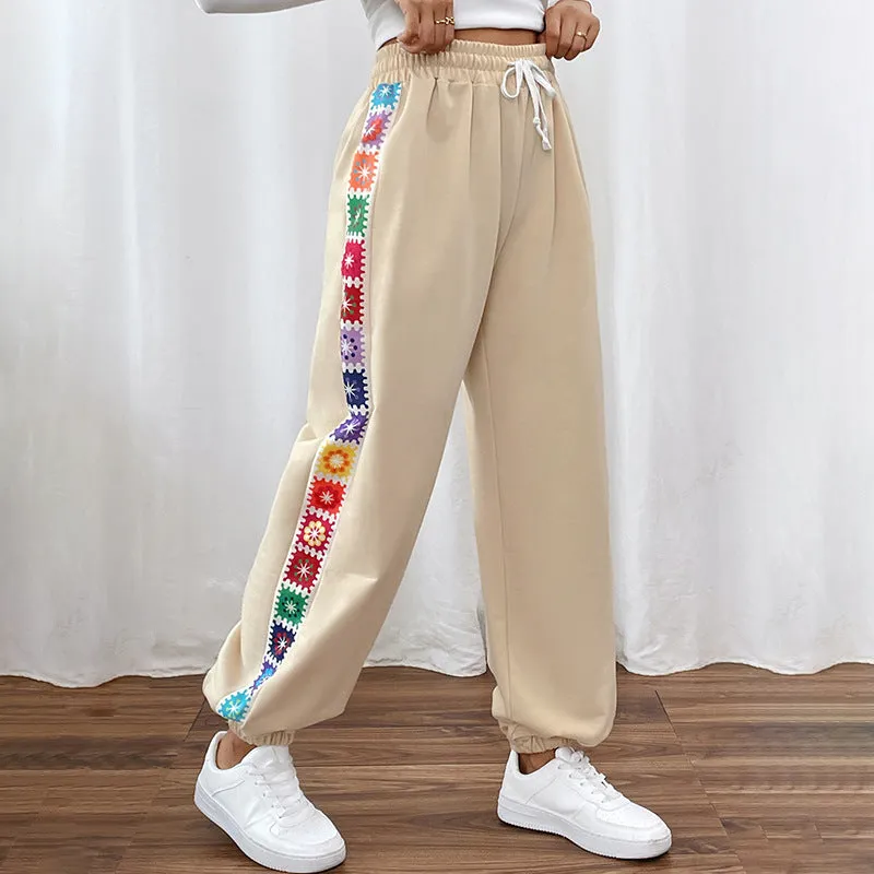 PEOPLETERRITORY New Hot Trade Pants New New  Autumn Women's Clothing  Loose Color Strip Splicing Sweatpants