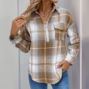 PEOPLETERRITORY New   new retro classic plaid shirt loose casual shirt autumn and winter plaid top women